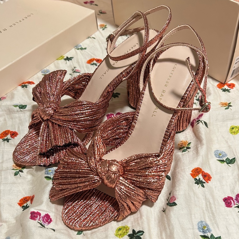 Loeffler Randall Camellia Pink Lamé Heels NWT Sz 9